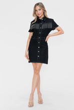 Load image into Gallery viewer, Embellished Button Down Short Sleeve Denim Dress