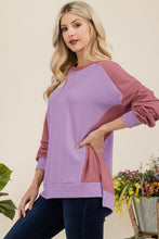Load image into Gallery viewer, High-Low Contrast Round Neck Sweatshirt