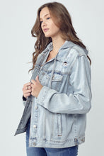 Load image into Gallery viewer, RISEN Distressed Drawstring Hooded Denim Jacket