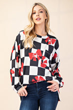 Load image into Gallery viewer, Checkered Bow Print Round Neck T-Shirt