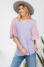 Load image into Gallery viewer, Contrast Eyelet Ruffle Sleeve Blouse