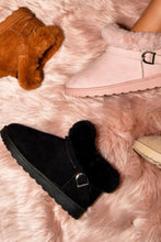 Load image into Gallery viewer, Faux-Fur Buckle Round Toe Booties