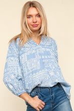 Load image into Gallery viewer, Printed Notched Balloon Sleeve Blouse