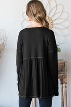 Load image into Gallery viewer, V-Neck Long Sleeve Ribbed Babydoll Top