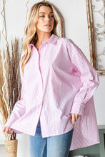 Load image into Gallery viewer, Striped Button Down High-Low Hem Shirt