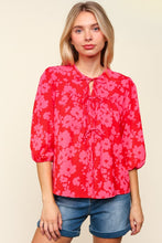Load image into Gallery viewer, Ribbon Bow Floral Balloon Sleeve Blouse