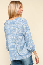 Load image into Gallery viewer, Printed Notched Balloon Sleeve Blouse