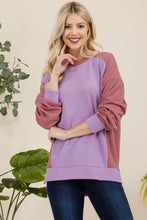 Load image into Gallery viewer, High-Low Contrast Round Neck Sweatshirt