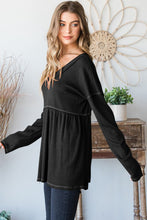 Load image into Gallery viewer, V-Neck Long Sleeve Ribbed Babydoll Top