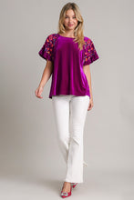 Load image into Gallery viewer, Velvet Embroidery Short Sleeve Blouse
