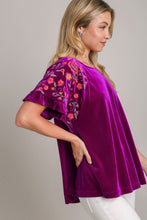 Load image into Gallery viewer, Velvet Embroidery Short Sleeve Blouse