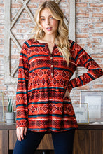 Load image into Gallery viewer, Geometric Button Detail Long Sleeve Babydoll Top