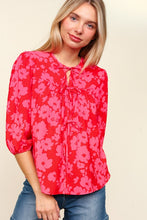 Load image into Gallery viewer, Ribbon Bow Floral Balloon Sleeve Blouse