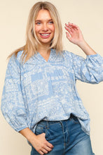 Load image into Gallery viewer, Printed Notched Balloon Sleeve Blouse