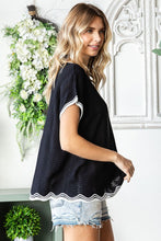 Load image into Gallery viewer, Contrast Wavy Crochet Drop Shoulder Knit Top