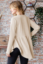Load image into Gallery viewer, Round Neck Long Sleeve Ribbed Babydoll Top