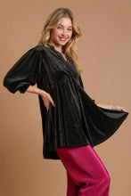 Load image into Gallery viewer, Beaded Frill Flounce Sleeve Velvet Babydoll Blouse