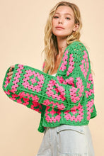 Load image into Gallery viewer, Two Tone Flower Square Crochet Open Front Cardigan