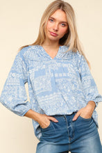 Load image into Gallery viewer, Printed Notched Balloon Sleeve Blouse