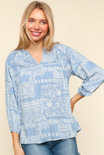 Load image into Gallery viewer, Printed Notched Balloon Sleeve Blouse