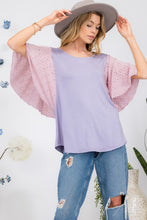 Load image into Gallery viewer, Contrast Eyelet Ruffle Sleeve Blouse