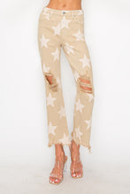 Load image into Gallery viewer, RISEN High Rise Star Printed Frayed Hem Jeans