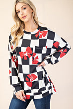 Load image into Gallery viewer, Checkered Bow Print Round Neck T-Shirt