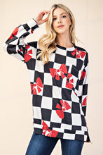 Load image into Gallery viewer, Checkered Bow Print Round Neck T-Shirt