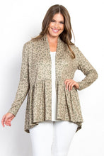 Load image into Gallery viewer, Peplum Leopard Open Front Long Sleeve Cardigan
