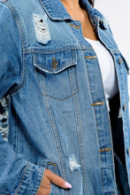 Load image into Gallery viewer, Button Up Distressed Denim Jacket