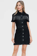 Load image into Gallery viewer, Embellished Button Down Short Sleeve Denim Dress