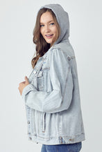 Load image into Gallery viewer, RISEN Distressed Drawstring Hooded Denim Jacket