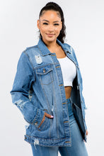 Load image into Gallery viewer, Button Up Distressed Denim Jacket