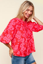 Load image into Gallery viewer, Ribbon Bow Floral Balloon Sleeve Blouse