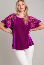 Load image into Gallery viewer, Velvet Embroidery Short Sleeve Blouse