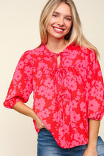 Load image into Gallery viewer, Ribbon Bow Floral Balloon Sleeve Blouse