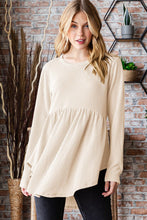 Load image into Gallery viewer, Round Neck Long Sleeve Ribbed Babydoll Top