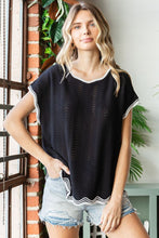 Load image into Gallery viewer, Contrast Wavy Crochet Drop Shoulder Knit Top