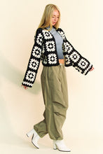 Load image into Gallery viewer, Two Tone Flower Square Crochet Open Front Cardigan
