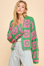 Load image into Gallery viewer, Two Tone Flower Square Crochet Open Front Cardigan