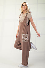Load image into Gallery viewer, Ribbed Leopard Tied Shoulder Overalls