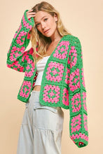 Load image into Gallery viewer, Two Tone Flower Square Crochet Open Front Cardigan