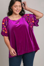 Load image into Gallery viewer, Velvet Embroidery Short Sleeve Blouse