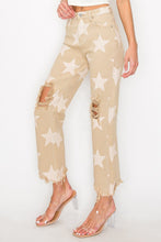 Load image into Gallery viewer, RISEN High Rise Star Printed Frayed Hem Jeans