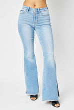 Load image into Gallery viewer, Judy Blue Mid Rise Raw Hem Slit Flare Jeans