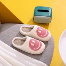 Load image into Gallery viewer, Smiley Face Slippers - White with Pink