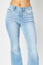 Load image into Gallery viewer, Judy Blue Mid Rise Raw Hem Slit Flare Jeans