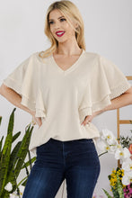 Load image into Gallery viewer, V-Neck Lace Trim Flutter Sleeve Top
