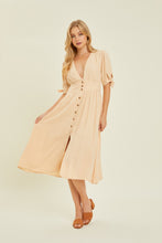 Load image into Gallery viewer, Textured Linen V-Neck Button-Down Midi Dress
