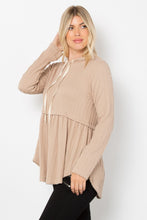 Load image into Gallery viewer, Long Sleeve Peplum Cable Knit Hoodie
